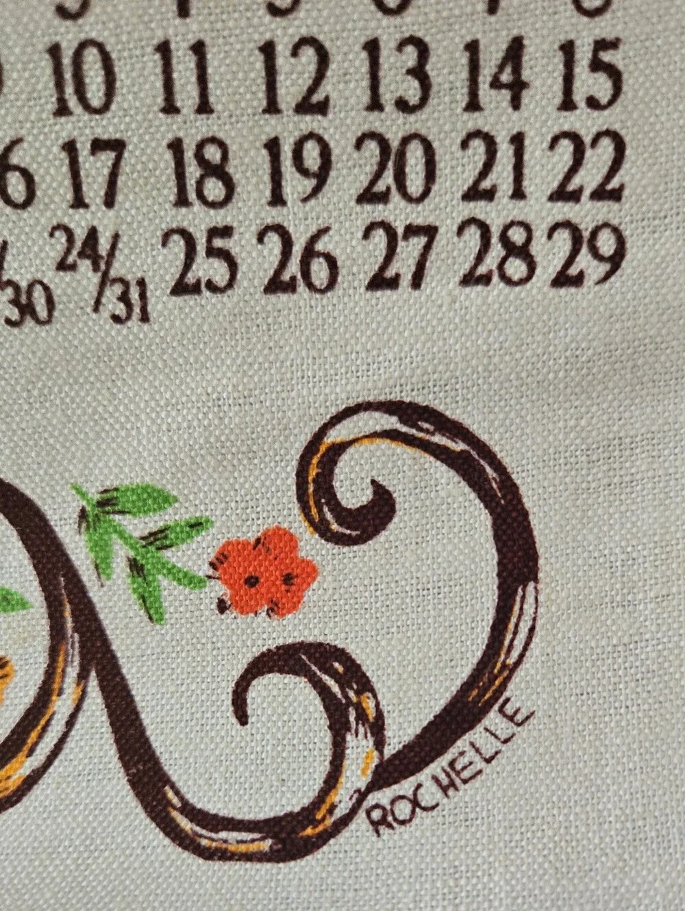 Vintage 1984 Calendar Linen Tea Towel w/ Rod & String to Hang Kitchen Theme